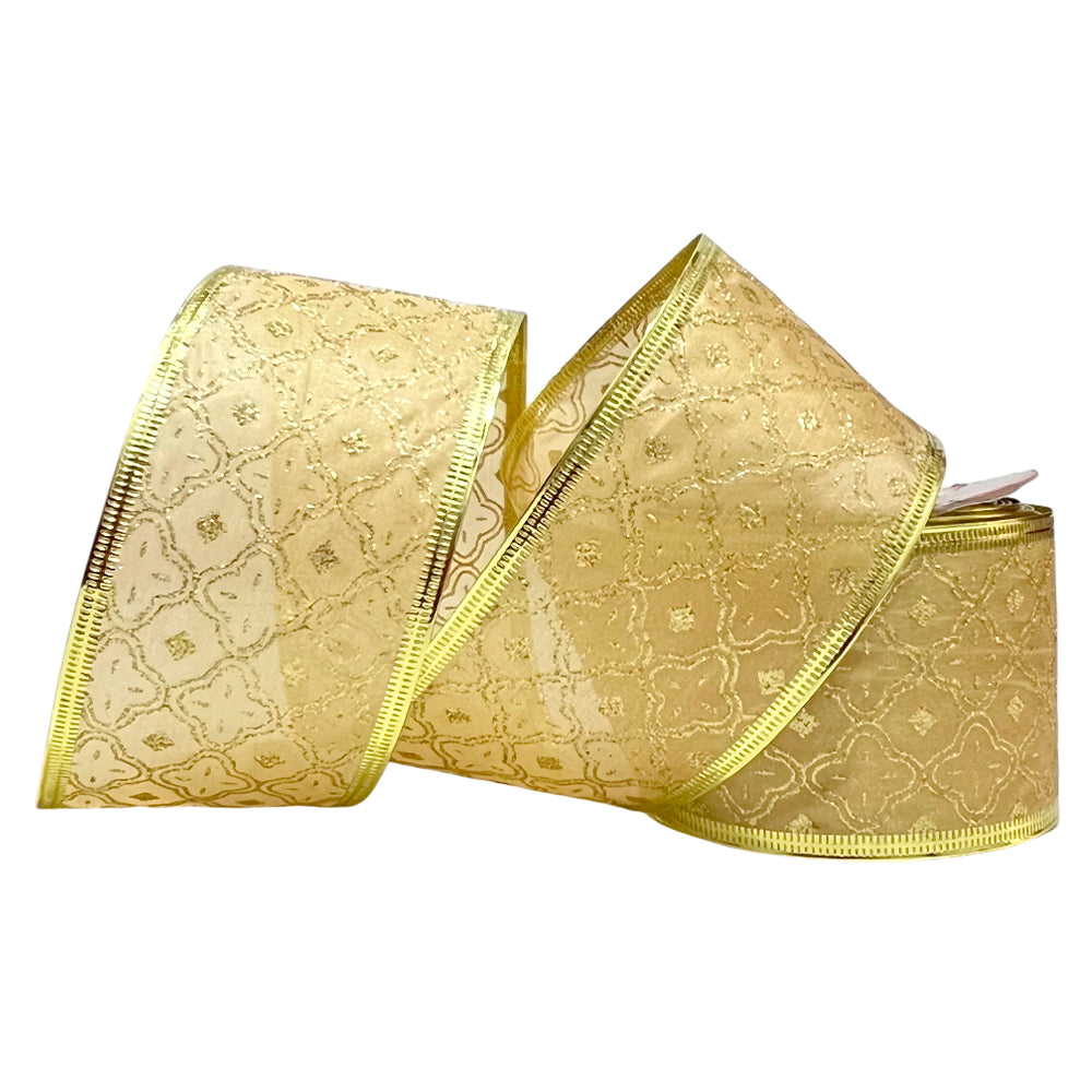 Cinta Navideña Miro Christmas / Doradas / 2.5"x10Yd / Surtido