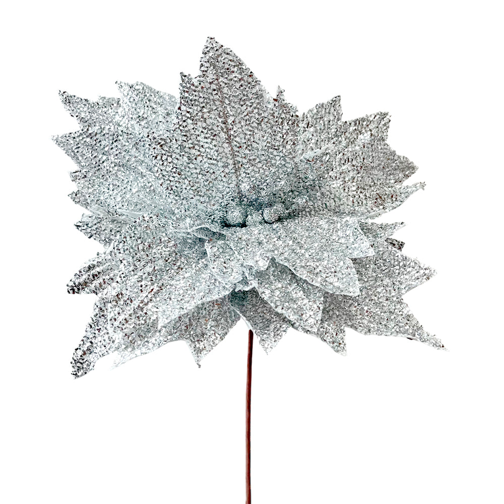 Flor Navideña Poinsettia 30 cm / Plateada / Montefiori Christmas
