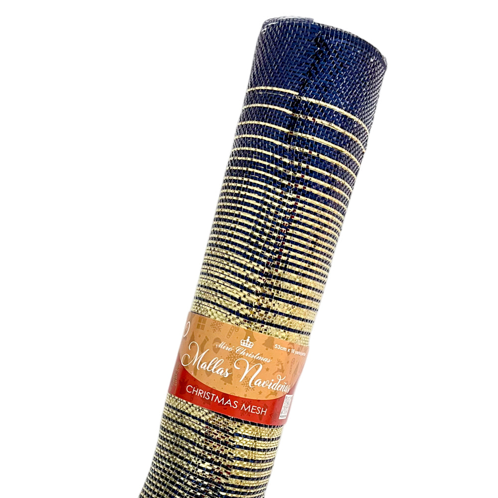 Malla Navideña / Miro Christmas / Azul y Dorada 53 x 10 Yardas