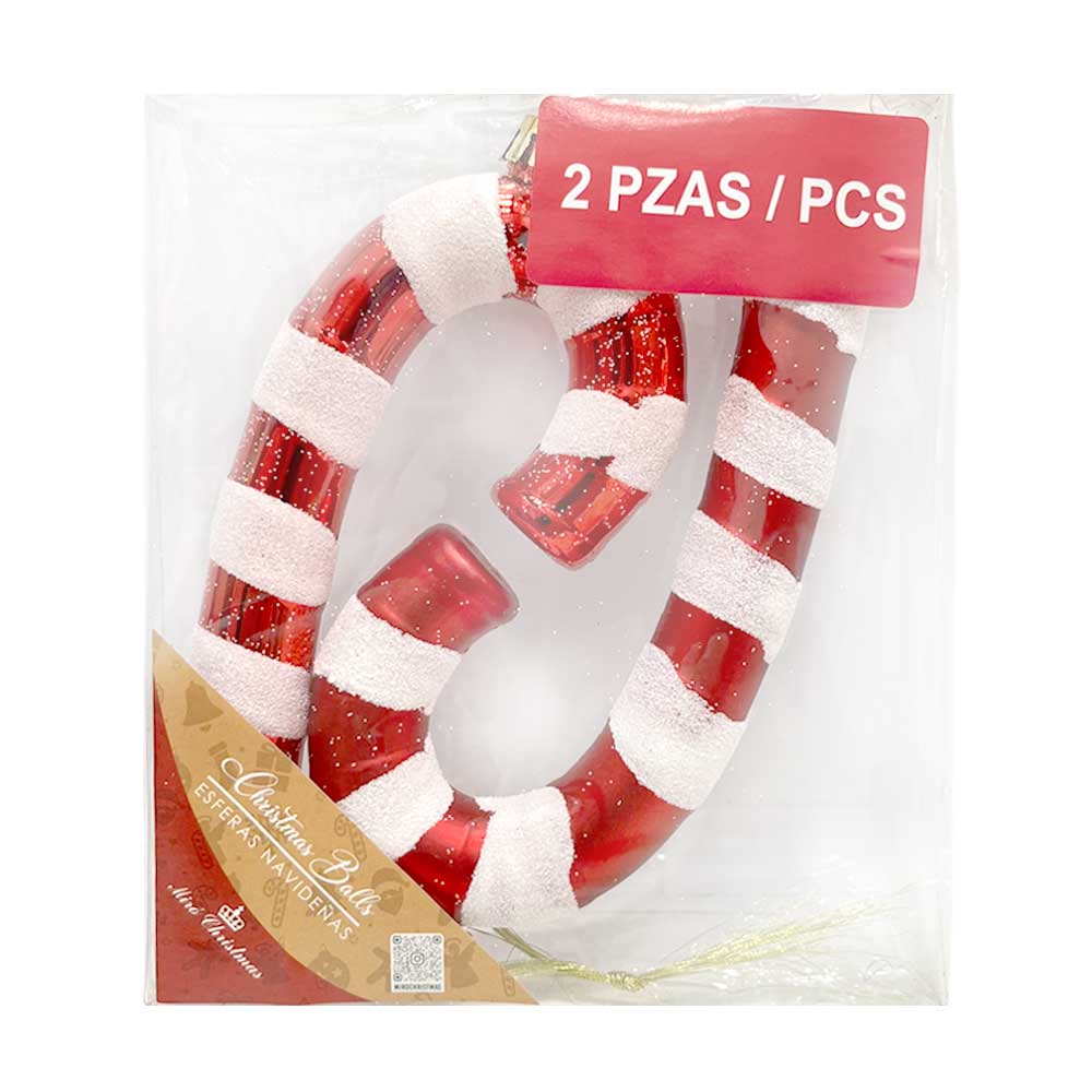 Ornamento Navideño Bastón 15 cm / Miro Christmas / Set 2 Piezas Rojo y Blanco