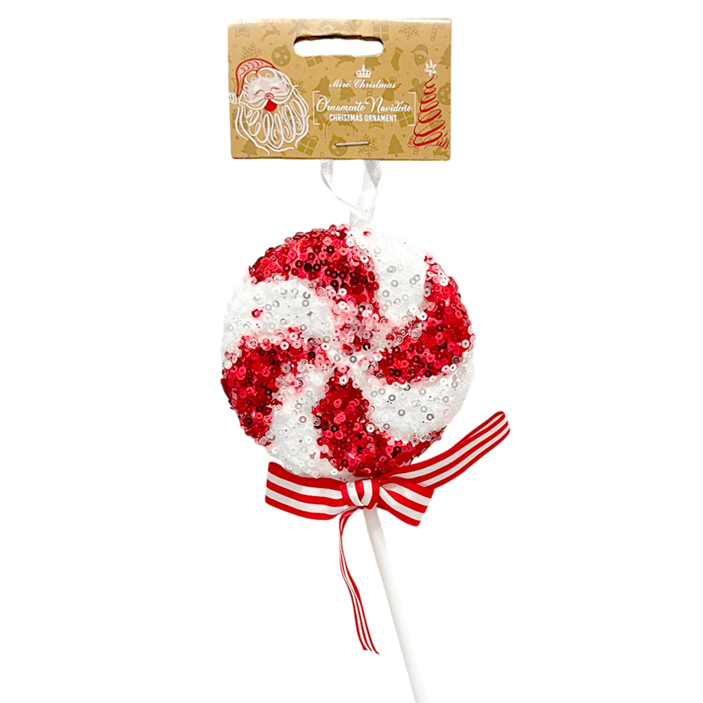 Ornamento Navideño Caramelo / Miro Christmas / 9x26 cm Rojo y Blanco