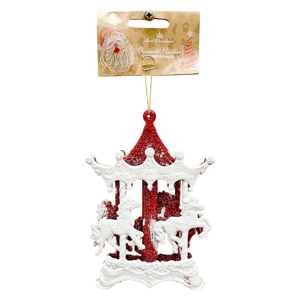 Ornamento Navideño Carrusel / Miro Christmas / 11x15 cm Rojo y Blanco