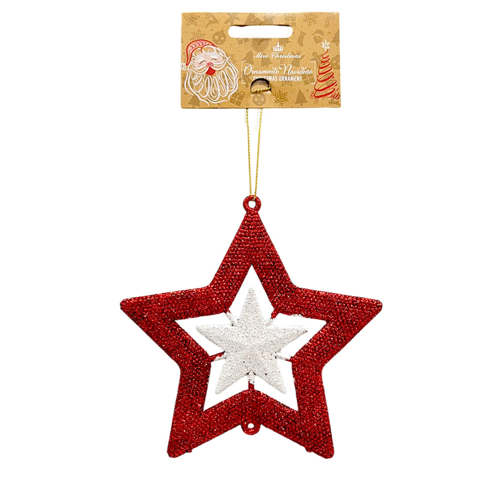 Ornamento Navideño Estrella / Miro Christmas / 13x14 cm Rojo y Blanco