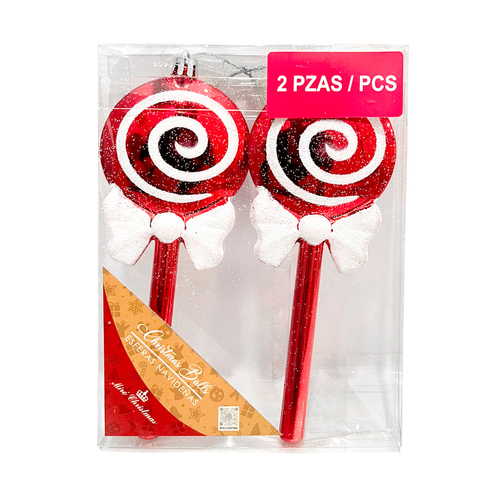 Ornamento Navideño Caramelo / Miro Christmas / 18 cm Set 2 Piezas Rojo y Blanco