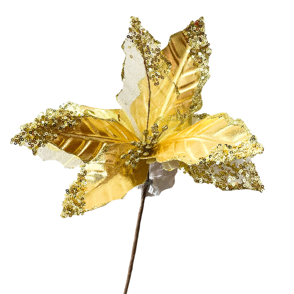 Flor Navideña Poinsettia / 30 cm / Gold / Montefiori Christmas