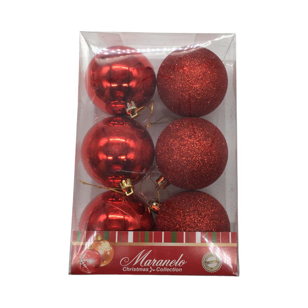 Bolas Navideñas Rojo Escarchado/Brillante 7 cm