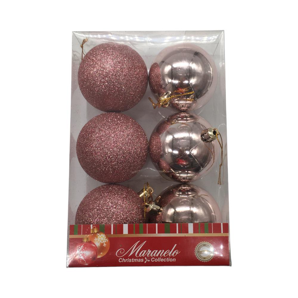 Bolas Navideñas Rose Gold Escarchado/Brillante 7 cm