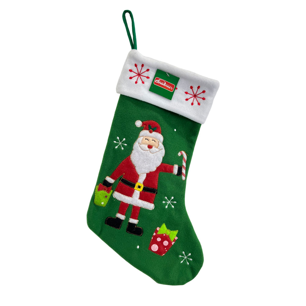 Bota Navideña 50 Cm Santa Verde/Blanco