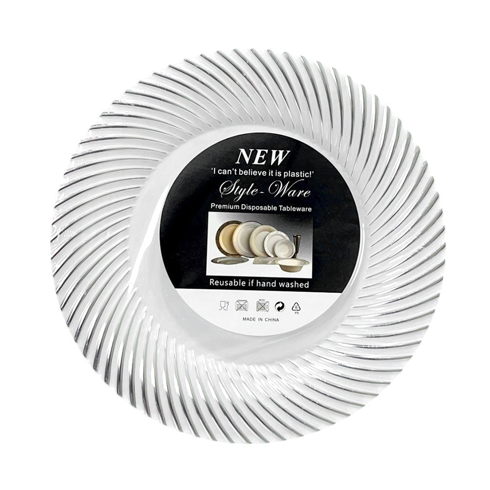 Platos Plástico Redondo 10" Home Elegance / 10 Piezas / Blanco - Plateado - Home Elegance - Titan.com.pa - 2100000454648