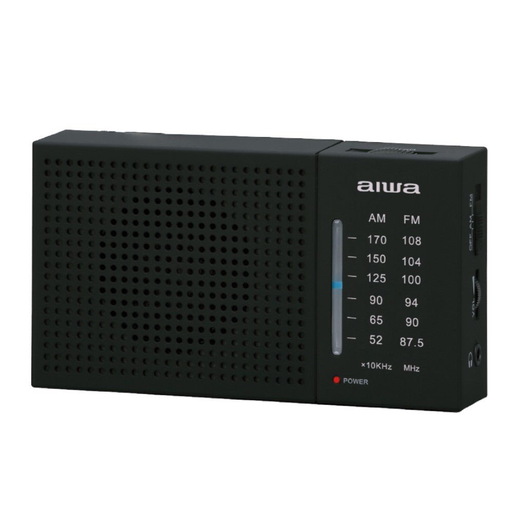 Radio AIWA portátil AM/FM. Diseño clásico, compacto y liviano. Ideal para viajes, exteriores y emergencias. En Titán Panamá.