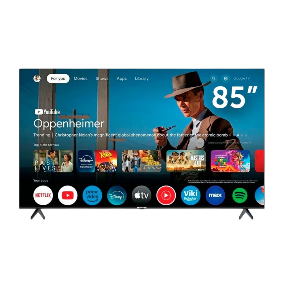 TV QLED 85 pulg Smart 4K con Google TV, Dolby y control por voz. Conectividad total y montaje incluido. Disponible en Titán Panamá.