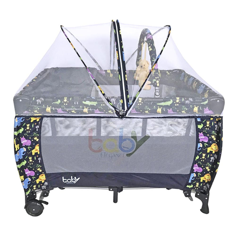 Play Ovalado Con Mosquitero Baby Elegance Animalitos Azul Oscuro Niño