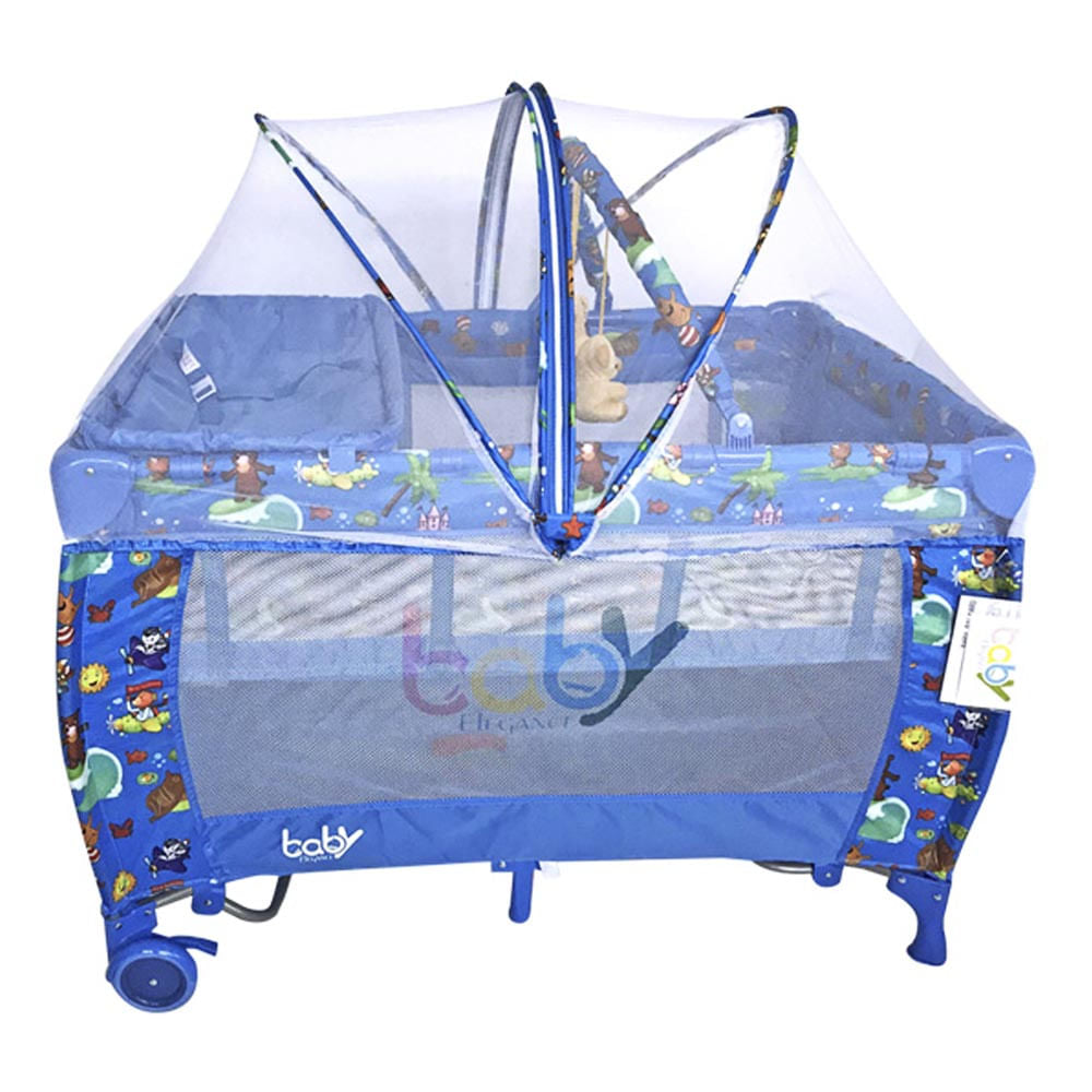 Play Ovalado Con Mosquitero Baby Elegance Animalitos Azul Niño