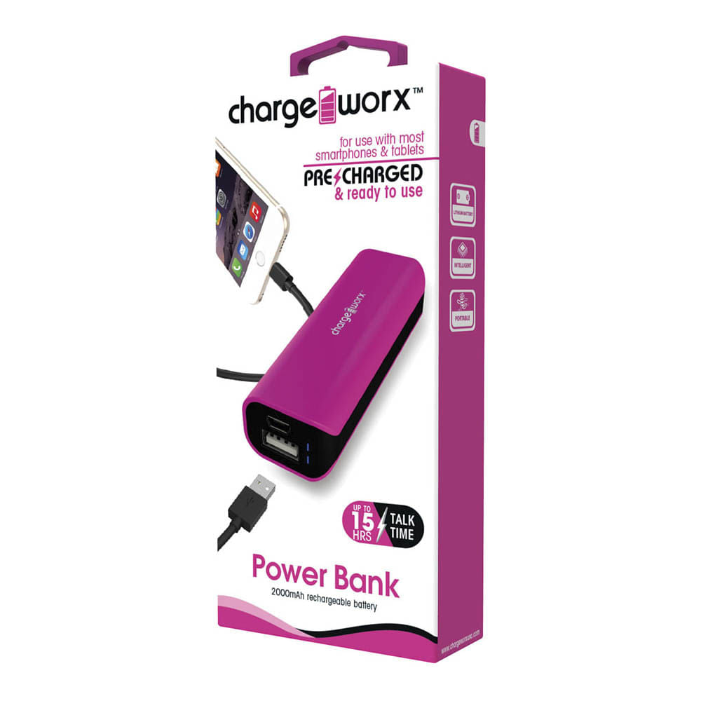 Cargador Pórtatil Charge Worx 2000mAh Rosado