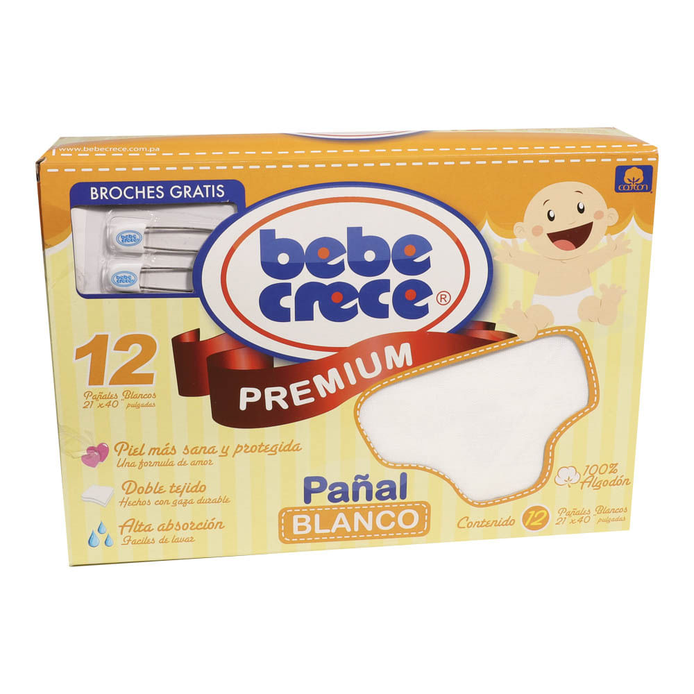 Pañales de Tela Bebe Crece Blanco 12 Piezas