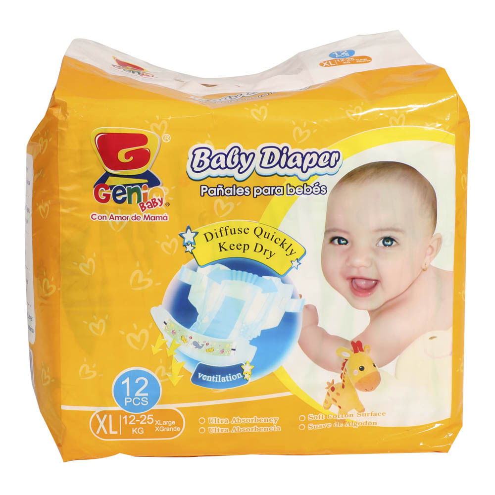Pañales Desechables Genio Baby XL de 12 Piezas