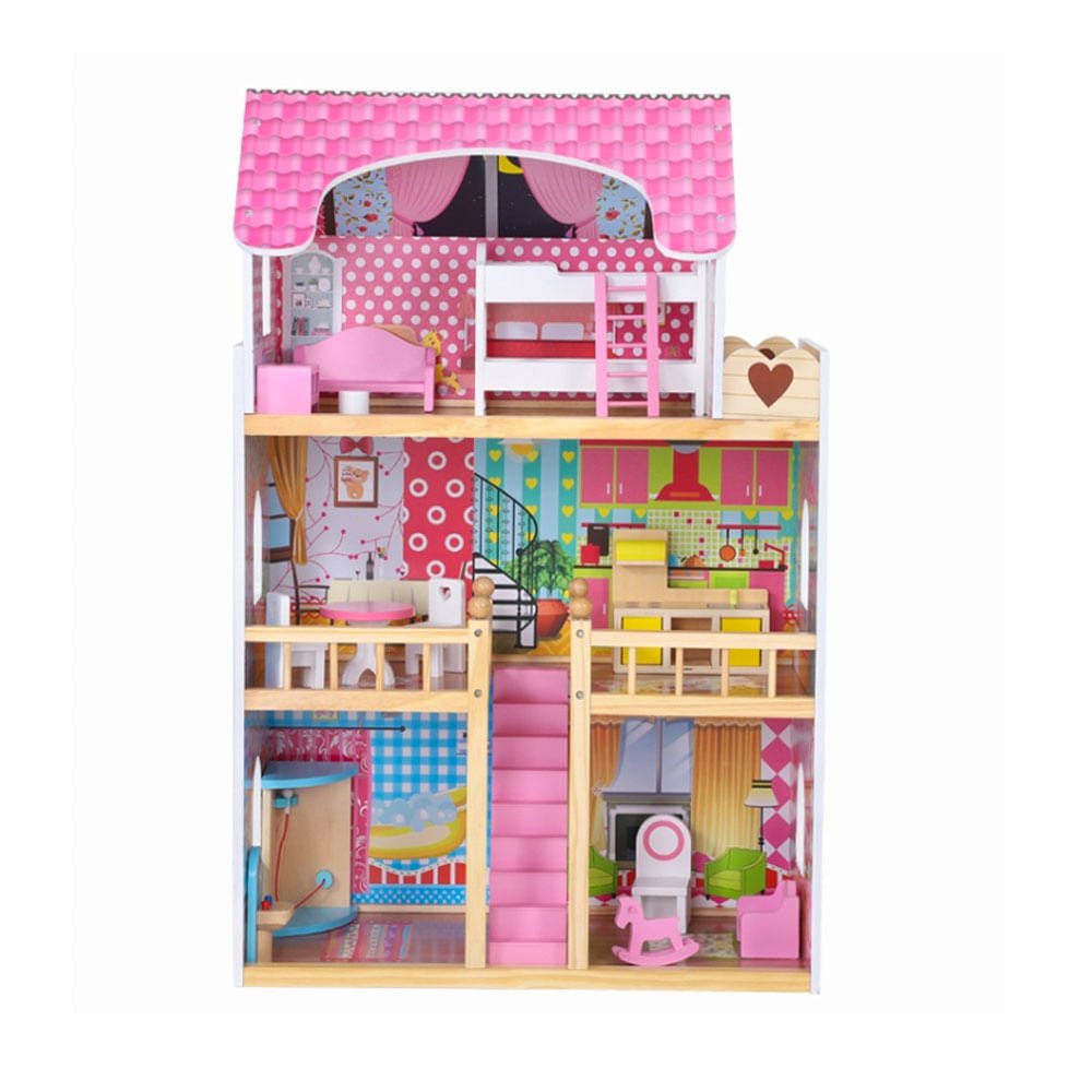 Casa de Muñecas de Madera Star Toys de 3 Pisos 90 cm x 59 cm x 30 cm
