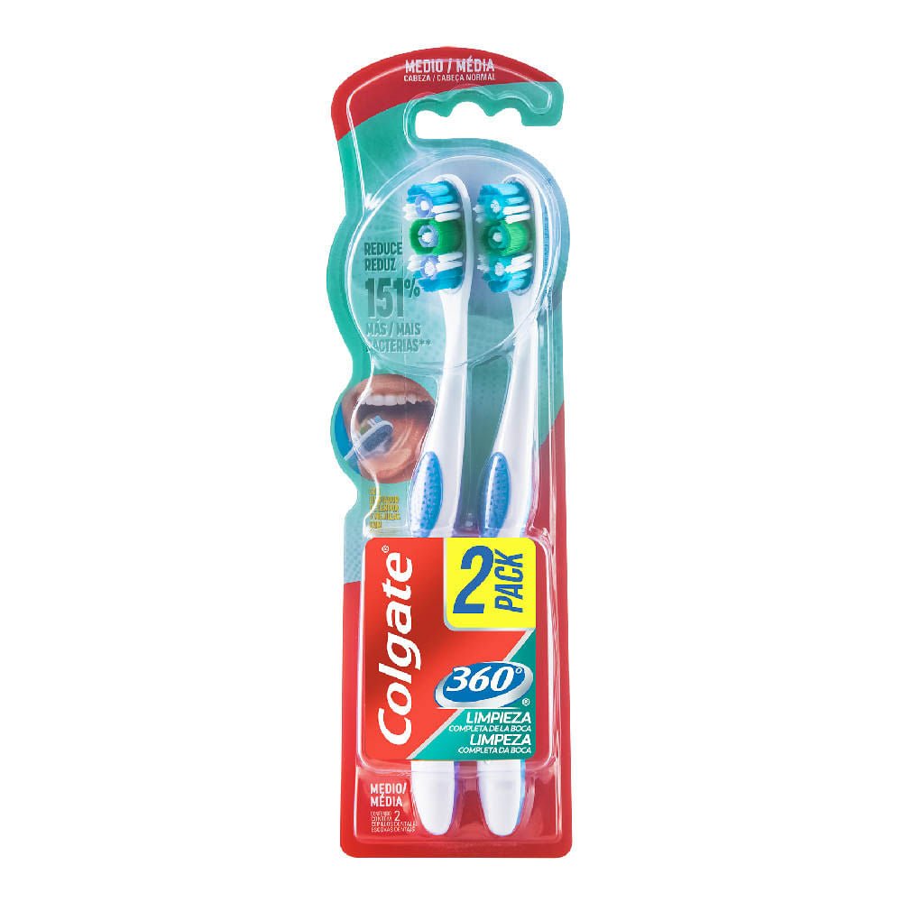 Cepillo Dental Colgate 360 Medio 2 piezas