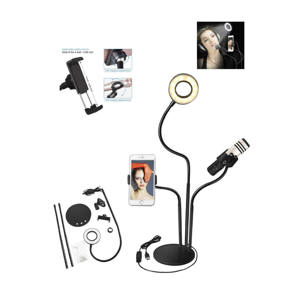 Aro de Luz Con 2 Soporte Para Celular y Micrófono