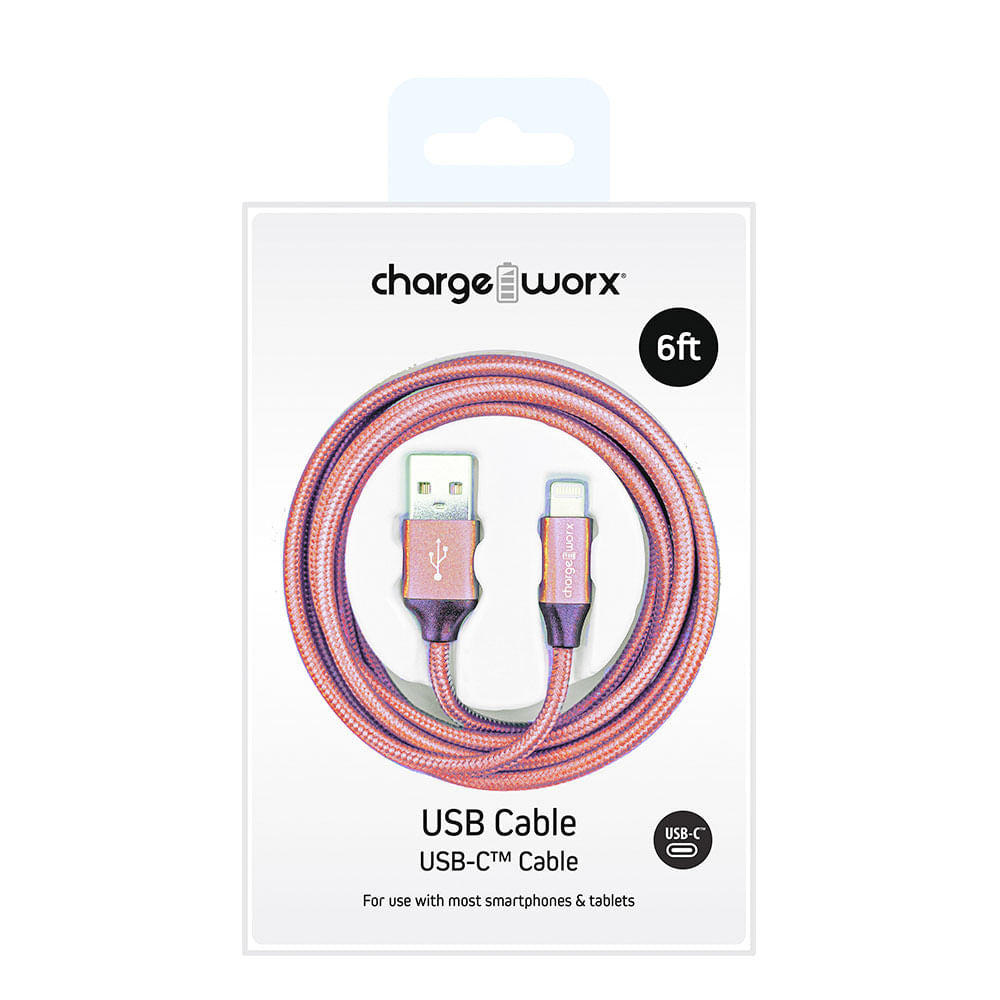 Cable de Cargador Chargeworx USB-C 6' Coral