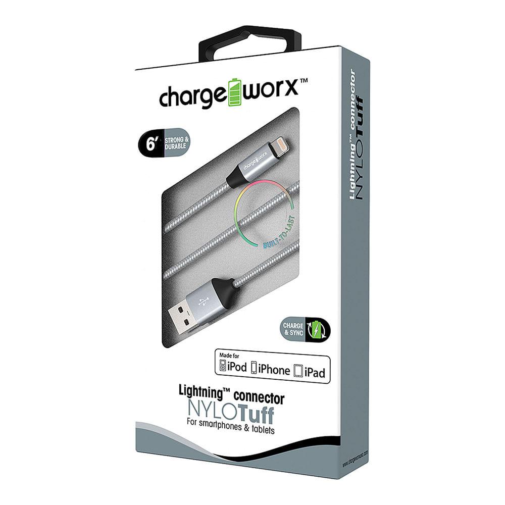 Cable de Carga y Sincronización Lightning Chargeworx "NYLO" Tuff de 6 Pies
