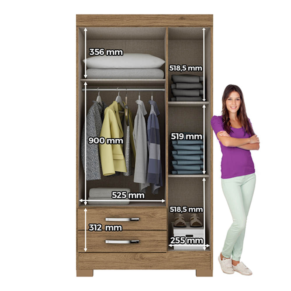Closet Henn 3 Puertas 2 Gavetas de MDF