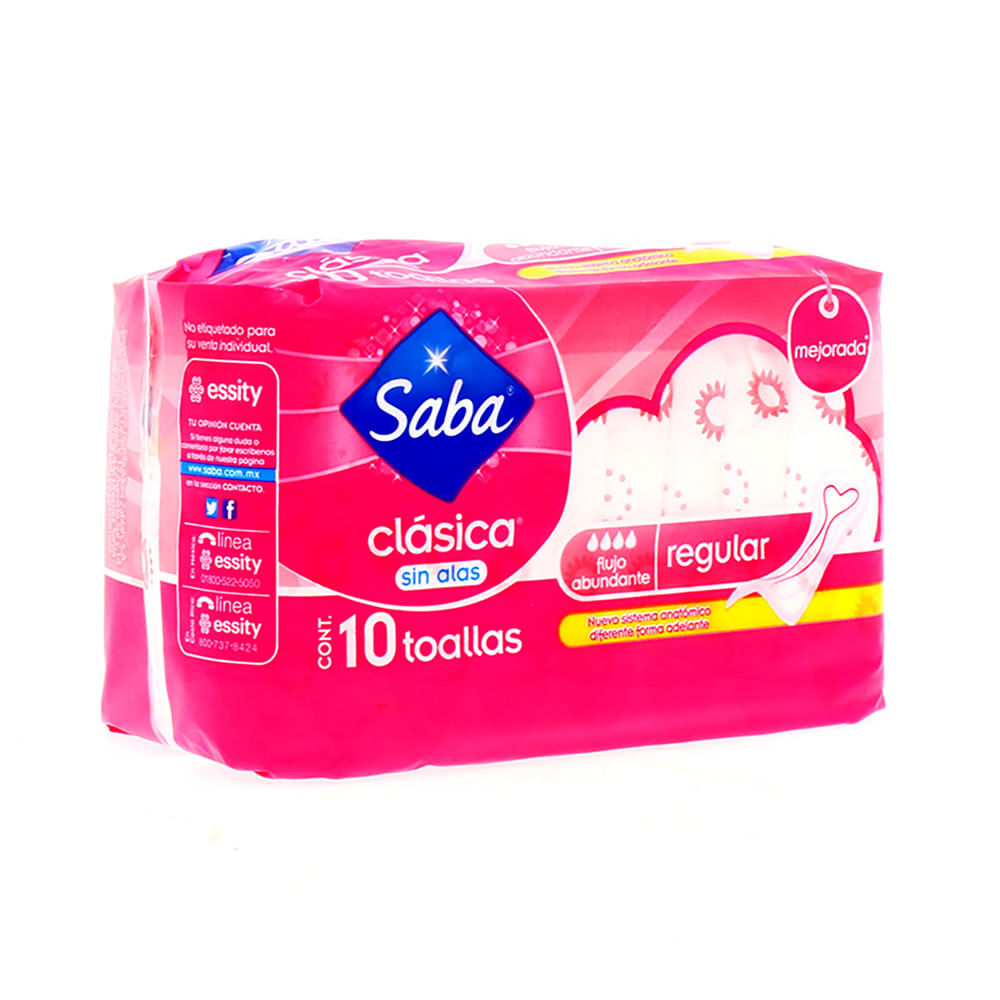 Toallas Sanitarias Saba Clásica Sin Alas 10 Piezas