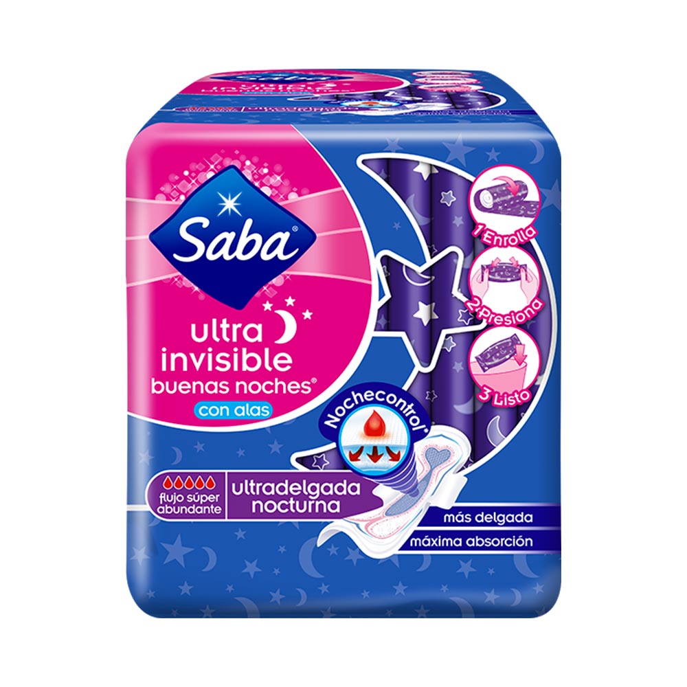 Tollas Sanitarias Saba Buenas Noches Ultra Invisible Con Alas 12 Unidades