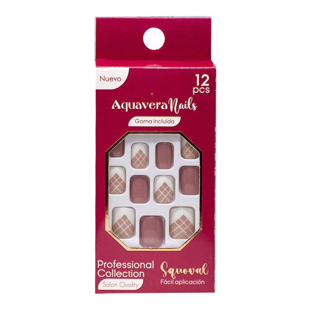 Uñas Falsas Aquavera Squoval 3 Para Dama 12 Piezas
