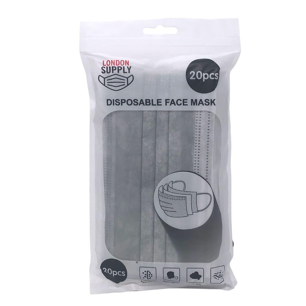Mascarilla Desechable London 3 Pliegues Gris Claro 20 Piezas