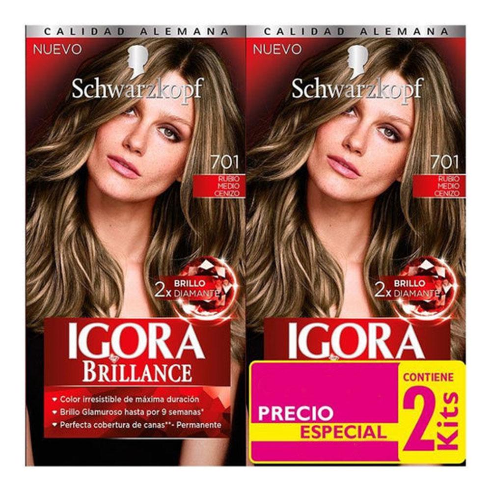 Tinte Igora Brillance Rubio Medio Cenizo 701 Kit de 2 Piezas