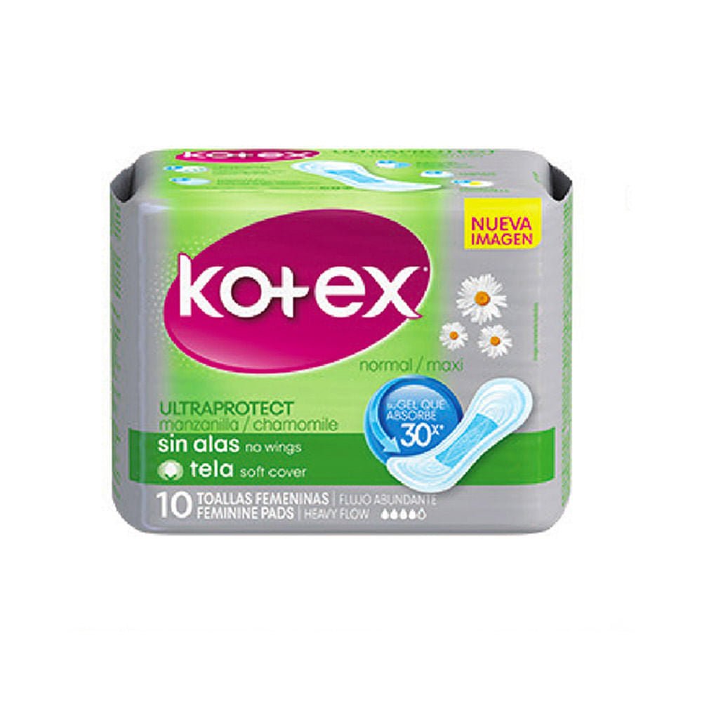 Toallas Sanitaria Kotex Ultraprotect Manzanilla Sin Alas 10 Unidades