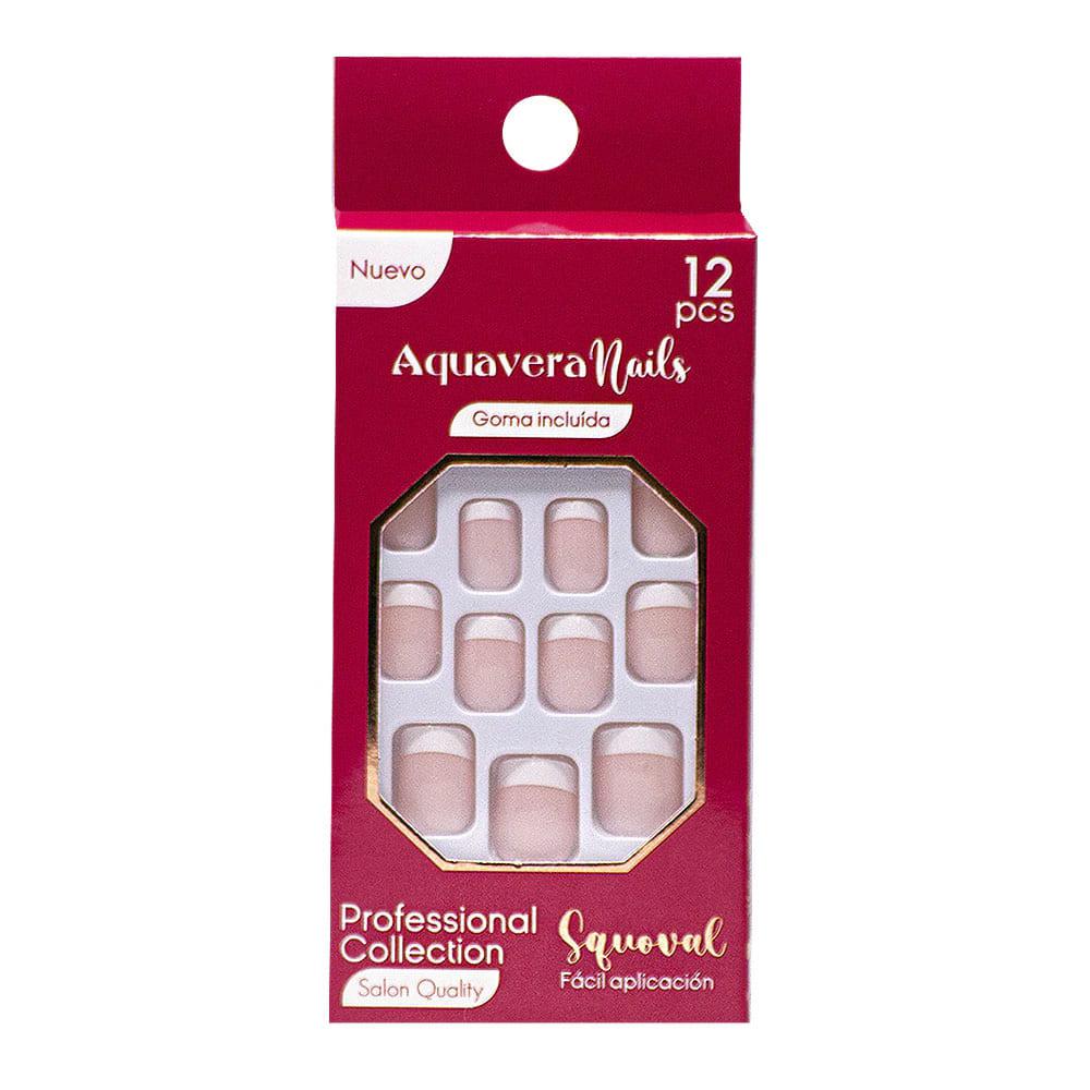 Uñas Falsas Aquavera Squoval 5 Para Dama 12 Piezas