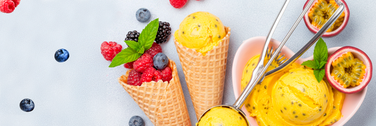 Sorbete de maracuyá refrescante en máquina de helados Ninja