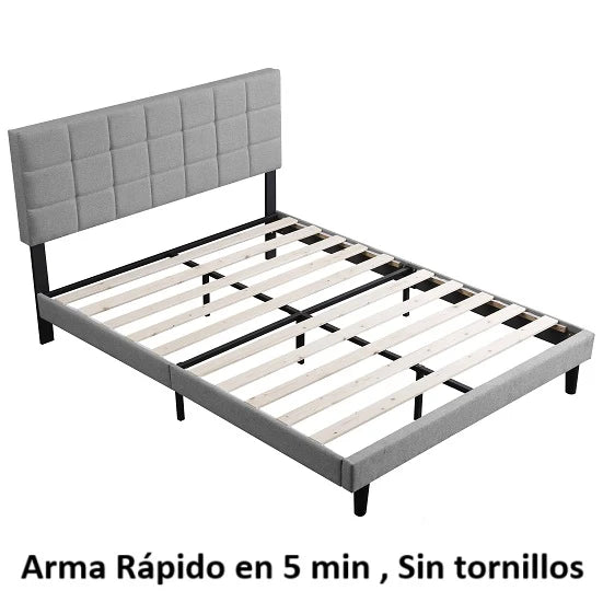 Cama Queen Respaldar Acolchado Gris - Carbone