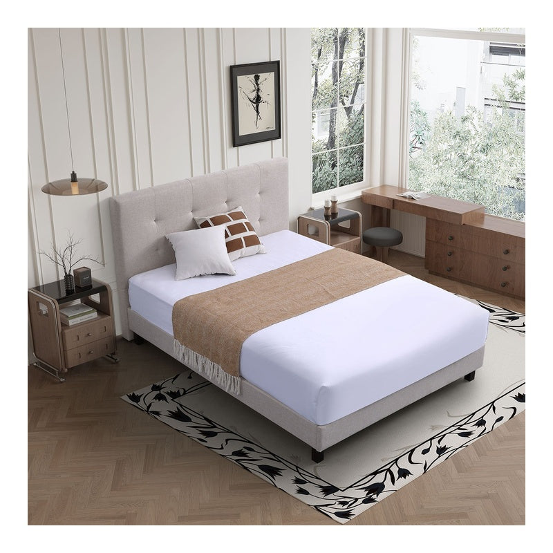 Cama Queen Respaldar Cabecera Acolchado Beige - Carbone