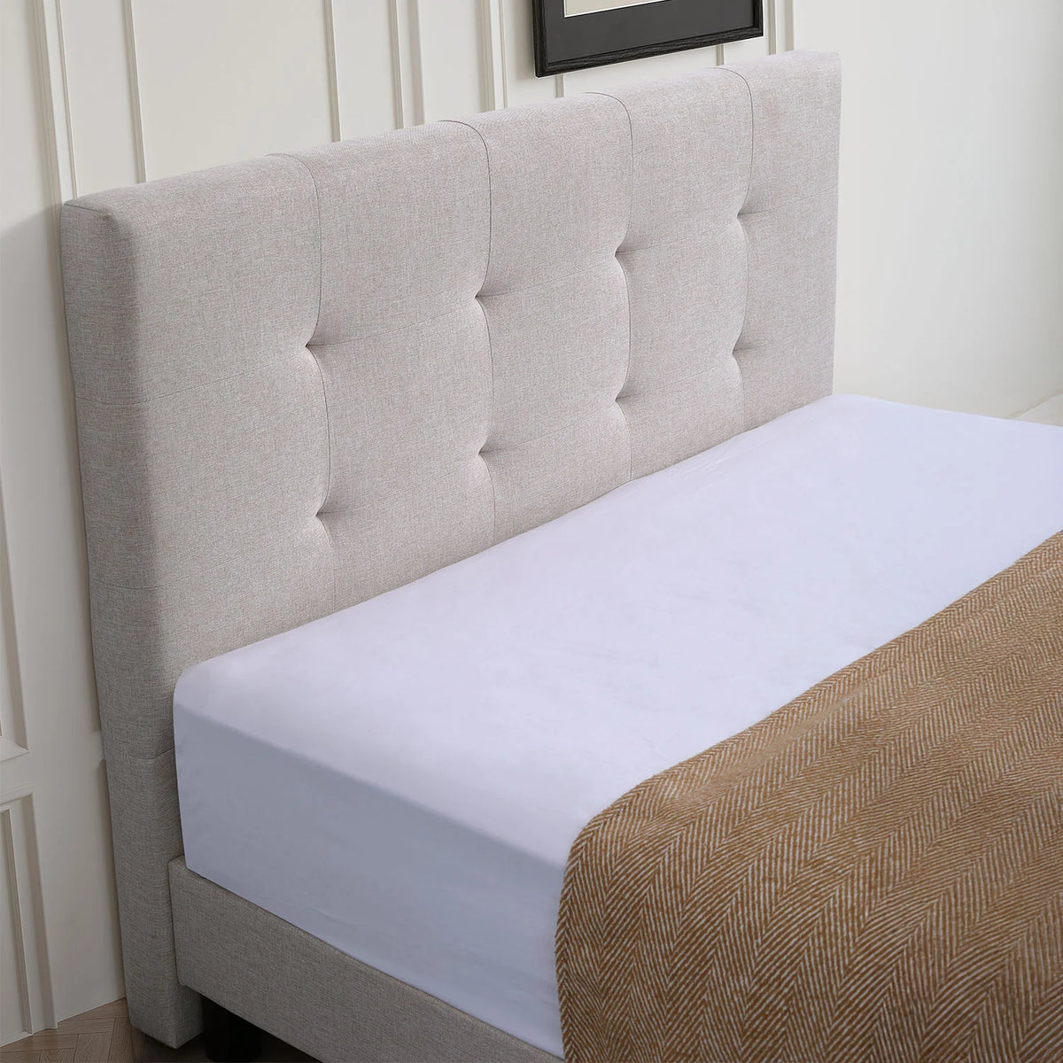 Cama Queen Respaldar Cabecera Acolchado Beige - Carbone