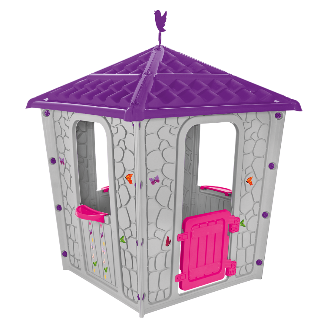 Casa Infantil Stone Gris Con Techo Morado 151 X 114 X 114 CM - Pilsan
