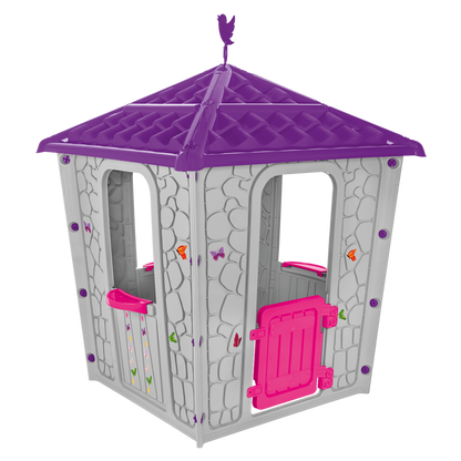 Casa Infantil Stone Gris Con Techo Morado 151 X 114 X 114 CM - Pilsan