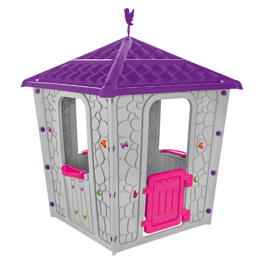 Casa Infantil Stone Gris Con Techo Morado 151 X 114 X 114 CM - Pilsan