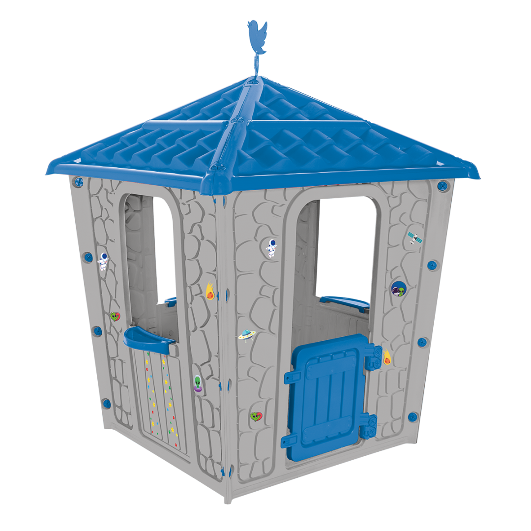 Casa Infantil Stone Gris Con Techo Azul 151 X 114 X 114 CM - Pilsan