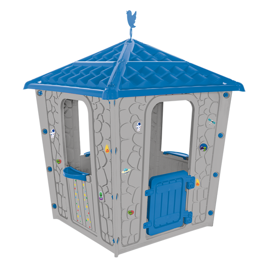 Casa Infantil Stone Gris Con Techo Azul 151 X 114 X 114 CM - Pilsan