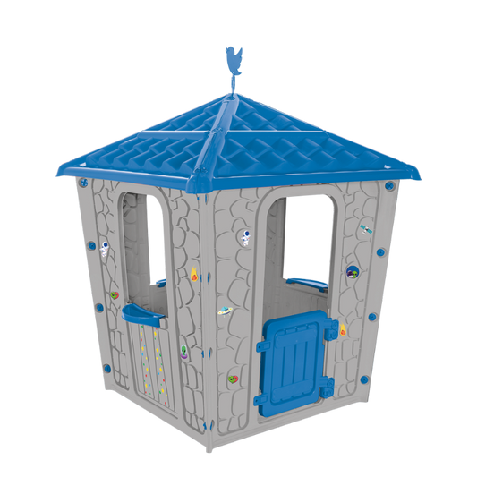 Casa Infantil Stone Gris Con Techo Azul 151 X 114 X 114 CM - Pilsan