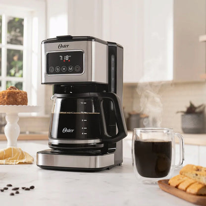 Cafetera Oster Programable de 12 Tazas Panel Táctil Jarra Vidrio
