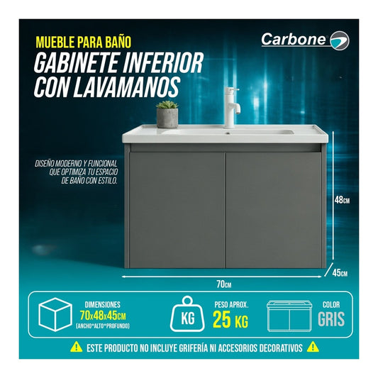 Lavamanos Gabinete Inferior 70X48X45 Gry - CARBONE - 11147588