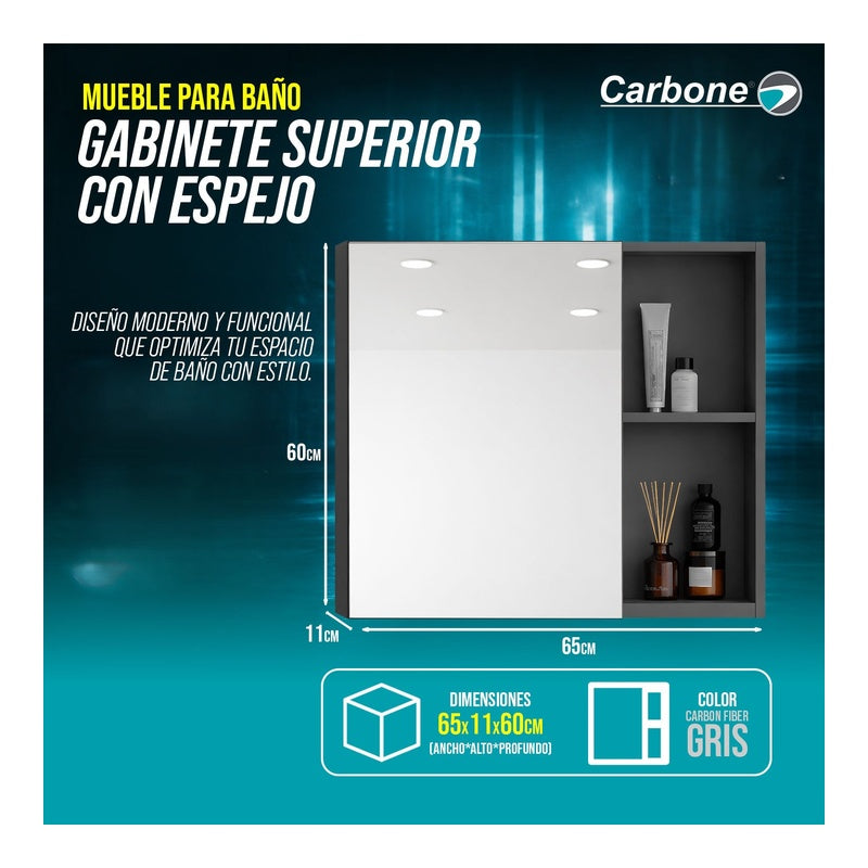 Gabinete Superior Bano C/Esp 65X11X60Gry - CARBONE - 11147589