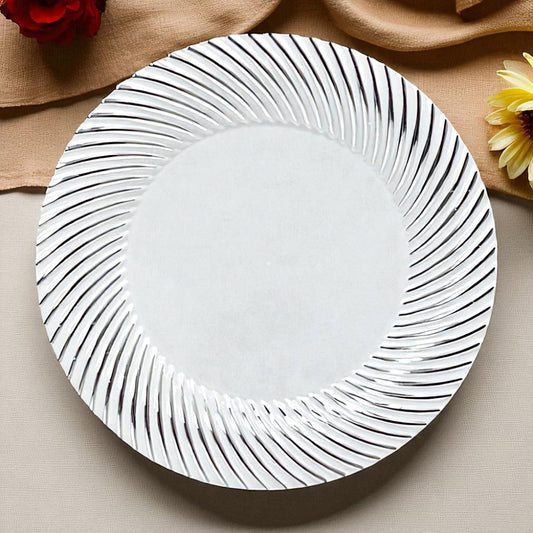 Platos Plástico Redondo de 7" Home Elegance / 10 Piezas / Blanco-Plateado
