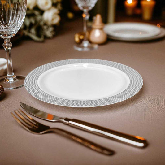 Platos LLano Reutilizable de 7" Home Elegance 10 Piezas / Blanco-Silver