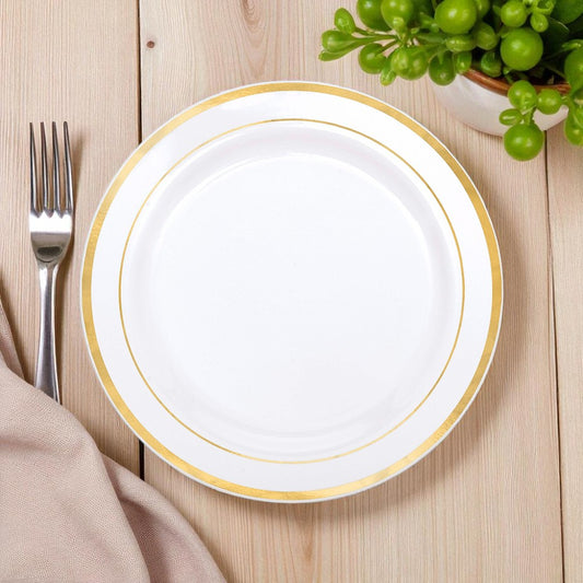 Platos Plástico 7" Home Elegance 10 Piezas / Blanco-Gold