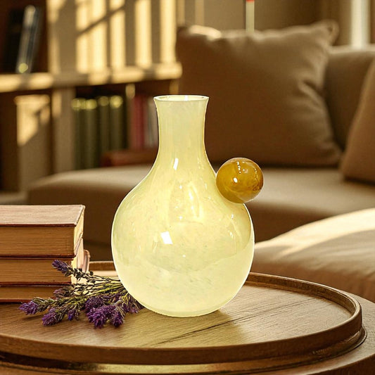 Florero Home Elegance Decorativo de Vidrio / 8" Geométrico / Color Beige